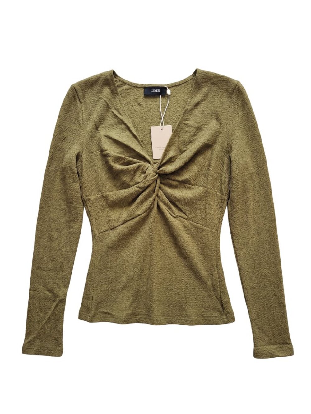 NWT | Dokotoo Olive Green Textured Twist Front V-Neck Long Sleeve Top Medium